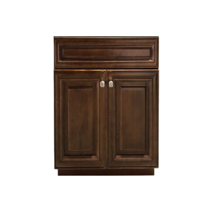 RTA Maple Walnut Raised Panel 24" Freestanding Bathroom Vanity Sink Base with Optional Quartz or Ceramic Countertop