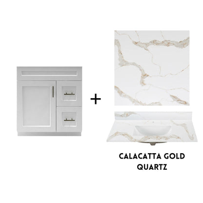 RTA White Shaker 30" Freestanding Bathroom Vanity Combo Base with Optional Quartz or Ceramic Countertop