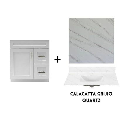 RTA White Shaker 30" Freestanding Bathroom Vanity Combo Base with Optional Quartz or Ceramic Countertop