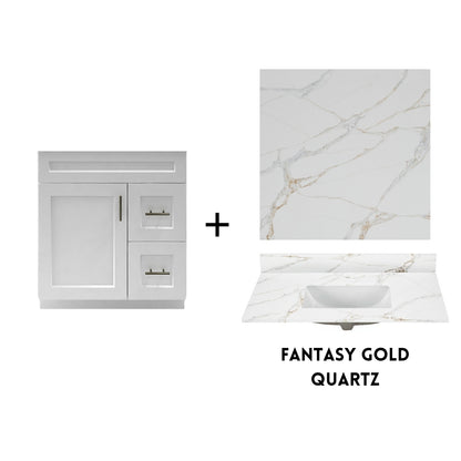 RTA White Shaker 30" Freestanding Bathroom Vanity Combo Base with Optional Quartz or Ceramic Countertop