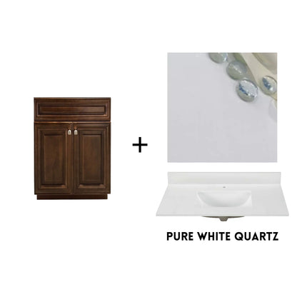 RTA Maple Walnut Raised Panel 24" Freestanding Bathroom Vanity Sink Base with Optional Quartz or Ceramic Countertop