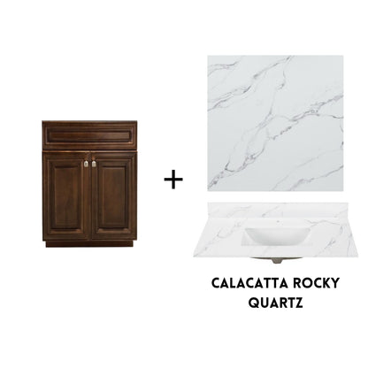 RTA Maple Walnut Raised Panel 24" Freestanding Bathroom Vanity Sink Base with Optional Quartz or Ceramic Countertop
