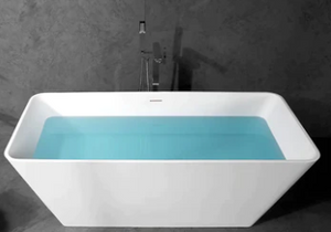 Royal 67" Matte White Rectangular Cast Stone Freestanding Bathtub With Chrome-Plated Drain Cover & Overflow Cover
