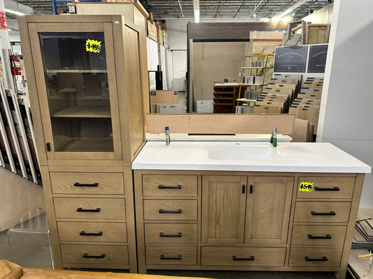 [CLEARANCE] Avanity Modero 60" Single Vanity Base only with 18" Linen Cabinet in Brushed Oak Color