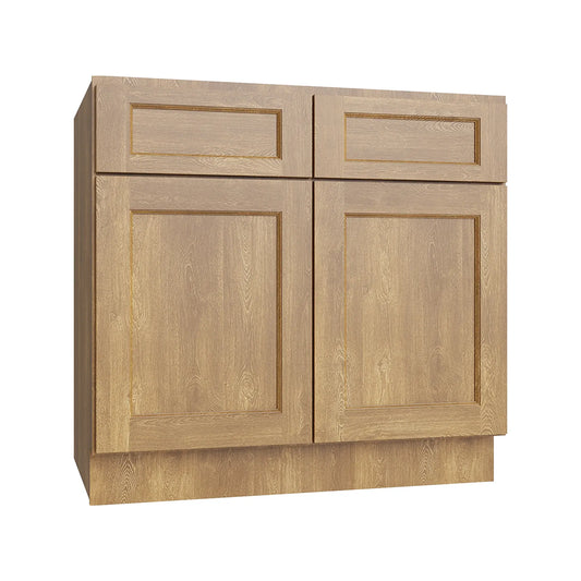 RTA 27"W Kitchen Base Cabinet with Double Doors and Double Drawer in Brooklyn Fawn
