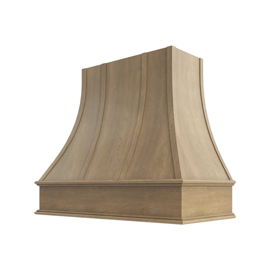 RTA 30"W x 48"H Kitchen Curved Hood Cover with Strapping Flat Trim in Brooklyn Fawn