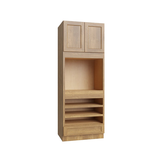 RTA 33"W x 96"H Kitchen Oven Cabinet with Double Doors on Upper and Three Drawer on Lower in Brooklyn Fawn