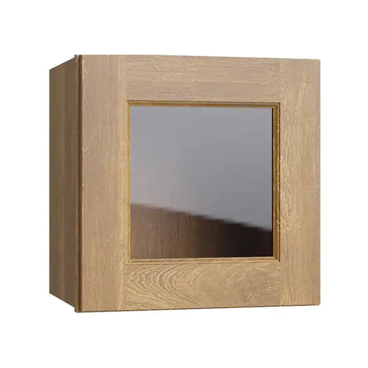 RTA 12"W x 15"H Kitchen Stackable Wall Cabinet with Glass Single Door in Brooklyn Fawn