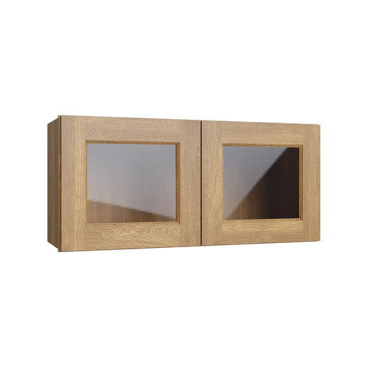 RTA 24"W x 15"H Kitchen Stackable Wall Cabinet with Glass Double Doors in Brooklyn Fawn