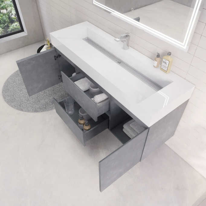 Monterey 60" Wall Mounted Bathroom Vanity with Acrylic Integrated Sink Top