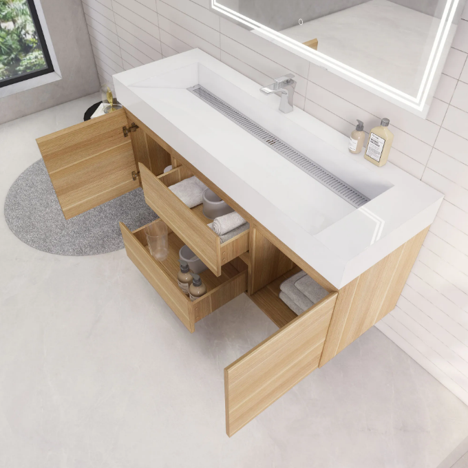 Monterey 60" Wall Mounted Bathroom Vanity with Acrylic Integrated Sink Top