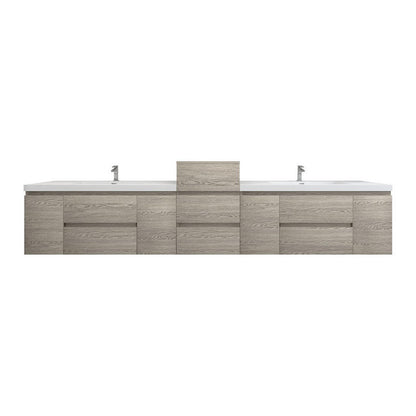 Bow 116" Wall Mounted Bathroom Vanity with Reinforced Acrylic Sink with Linen Cabinet