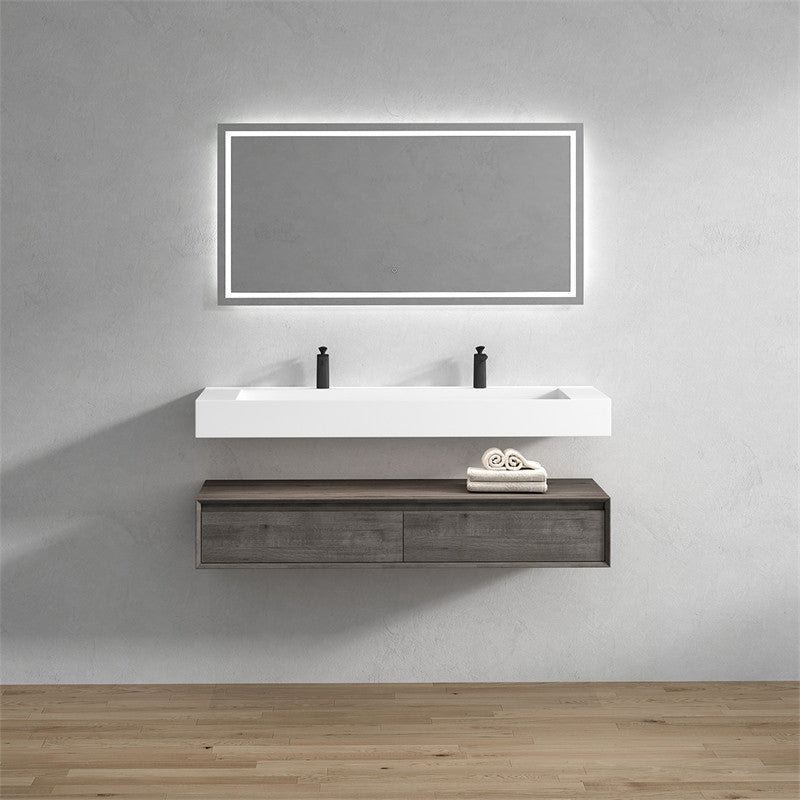 Alysa 60" Wall Mounted Bathroom Vanity with Acrylic Integrated Sink Top