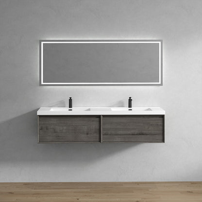 Bella 72" Wall Mounted Bathroom Vanity with Double Sink Acrylic Top