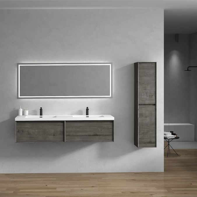 Bella 72" Wall Mounted Bathroom Vanity with Double Sink Acrylic Top