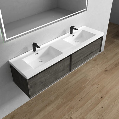 Bella 72" Wall Mounted Bathroom Vanity with Double Sink Acrylic Top