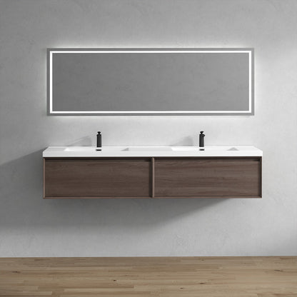 Bella 84" Wall Mounted Bathroom Vanity with Double Sink Acrylic Top