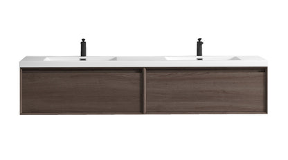 Bella 84" Wall Mounted Bathroom Vanity with Double Sink Acrylic Top