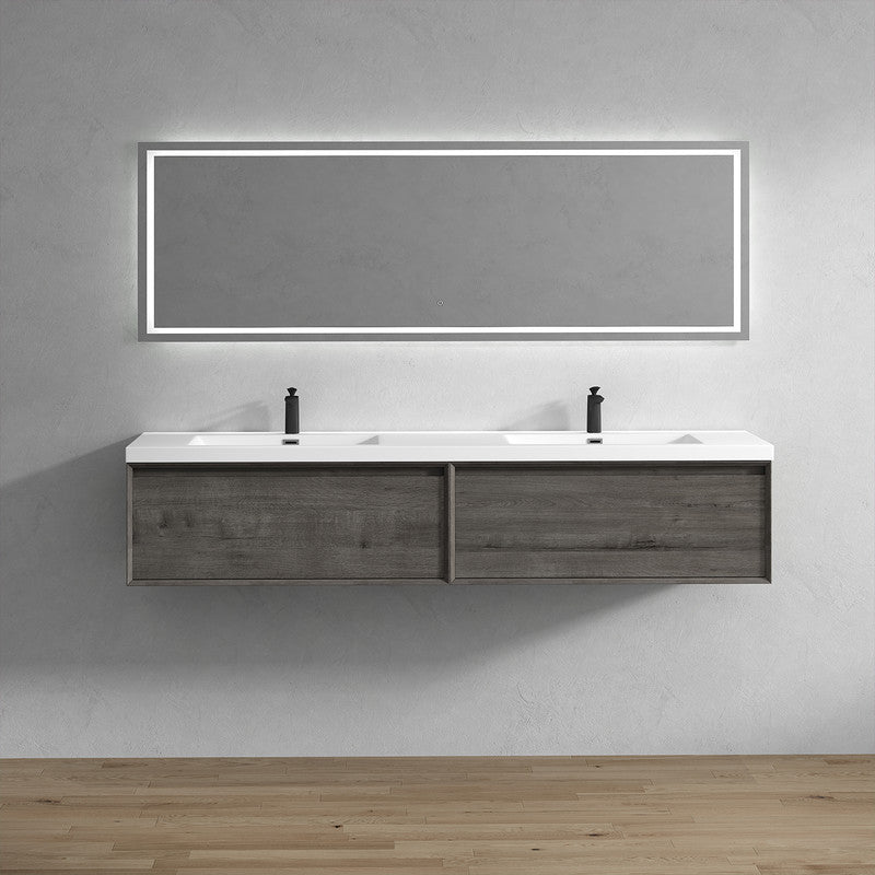 Bella 84" Wall Mounted Bathroom Vanity with Double Sink Acrylic Top
