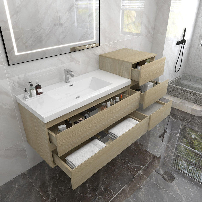 Bow 62" Wall Mounted Bathroom Vanity with Acrylic Sink Top and Linen Cabinet