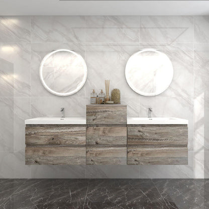 Bow 92" Wall Mounted Bathroom Vanity with Acrylic Integrated Sink Top and Linen Cabinet