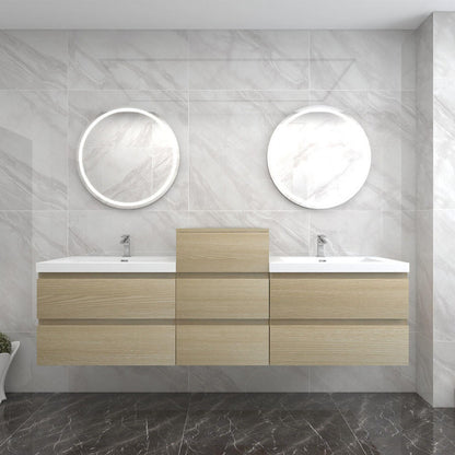 Bow 92" Wall Mounted Bathroom Vanity with Acrylic Integrated Sink Top and Linen Cabinet