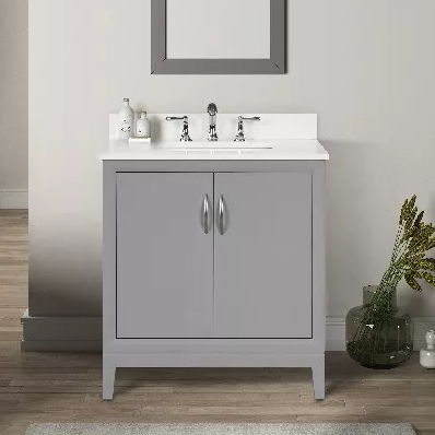 Luton 30" Freestanding Bathroom Vanity with White Quartz Top