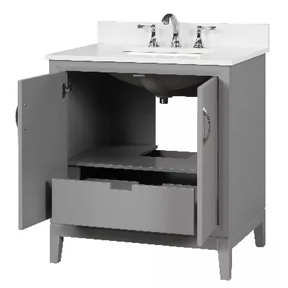 Luton 30" Freestanding Bathroom Vanity with White Quartz Top