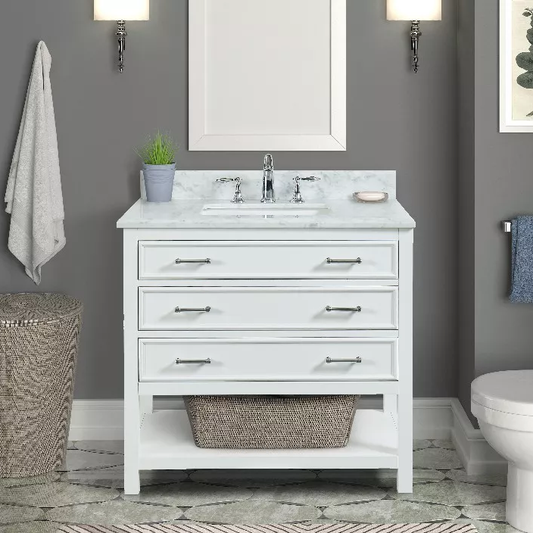 Manhattan 36" Freestanding Bathroom Vanity with Natural Carrara Marble Top