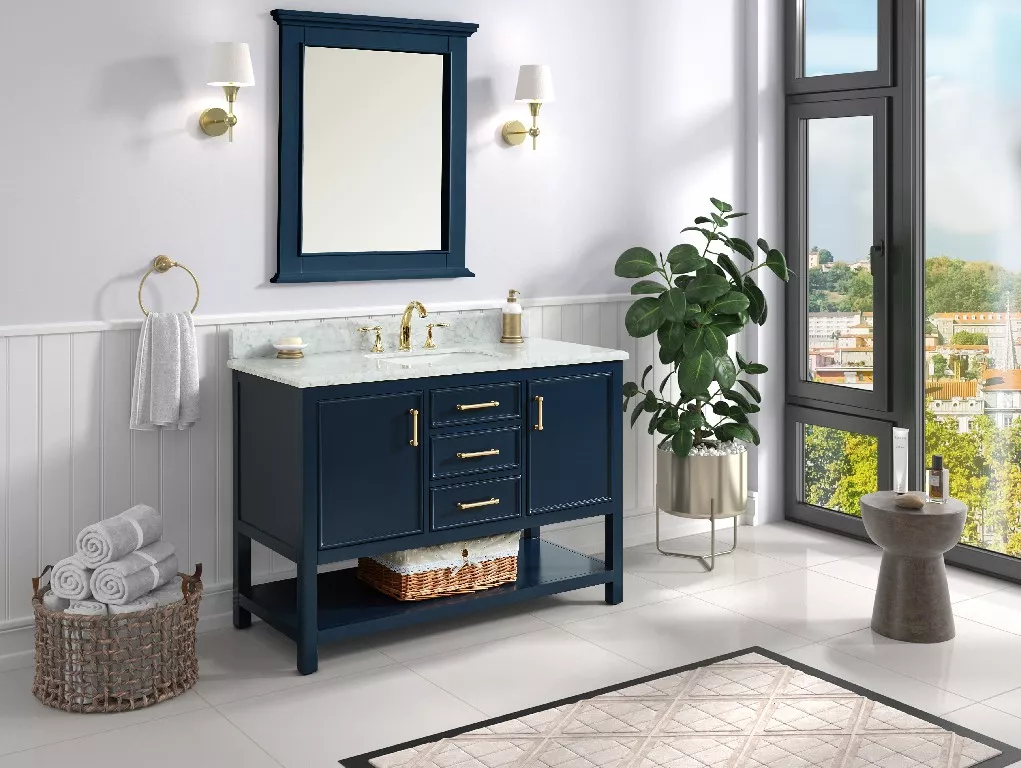 Manhattan 48" Freestanding Bathroom Vanity with Natural Carrara Marble Top