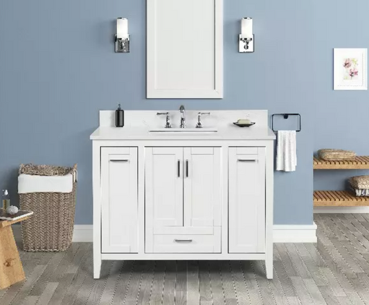 Milford 42" Freestanding Bathroom Vanity with Carrara Engineered Stone Top