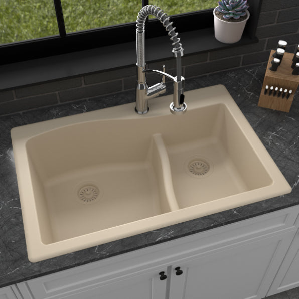 Lithoscape 32" Quartz Composite Top Mount Double Basin Kitchen Sink