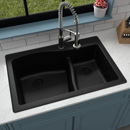 Lithoscape 32" Quartz Composite Top Mount Double Basin Kitchen Sink