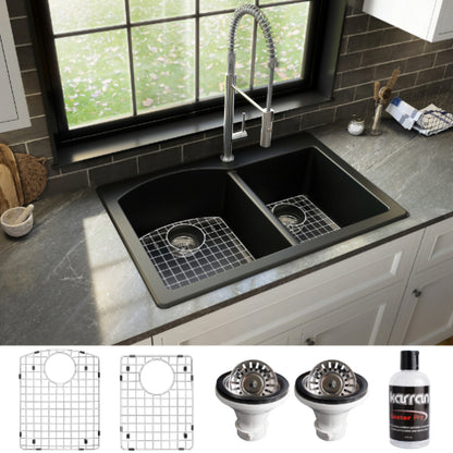 Stonera 32" Quartz Composite Top Mount Double Basin Kitchen Sink