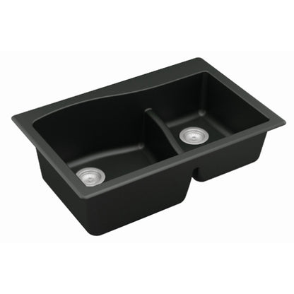 Lithoscape 32" Quartz Composite Top Mount Double Basin Kitchen Sink