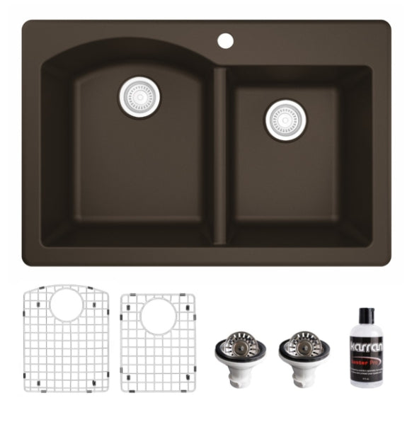 Stonera 32" Quartz Composite Top Mount Double Basin Kitchen Sink