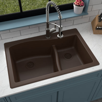 Lithoscape 32" Quartz Composite Top Mount Double Basin Kitchen Sink