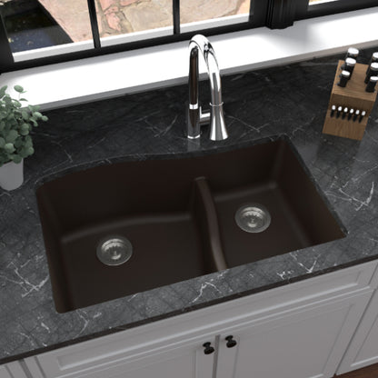 Lithoscape 32" Quartz Composite Undermount Double Basin Kitchen Sink