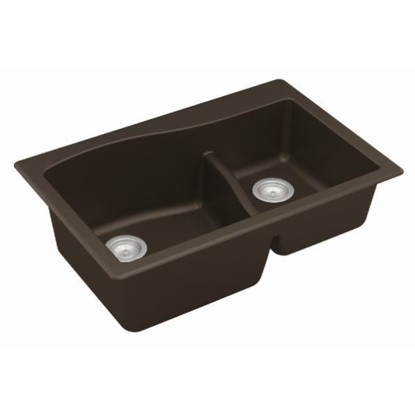 Lithoscape 32" Quartz Composite Top Mount Double Basin Kitchen Sink