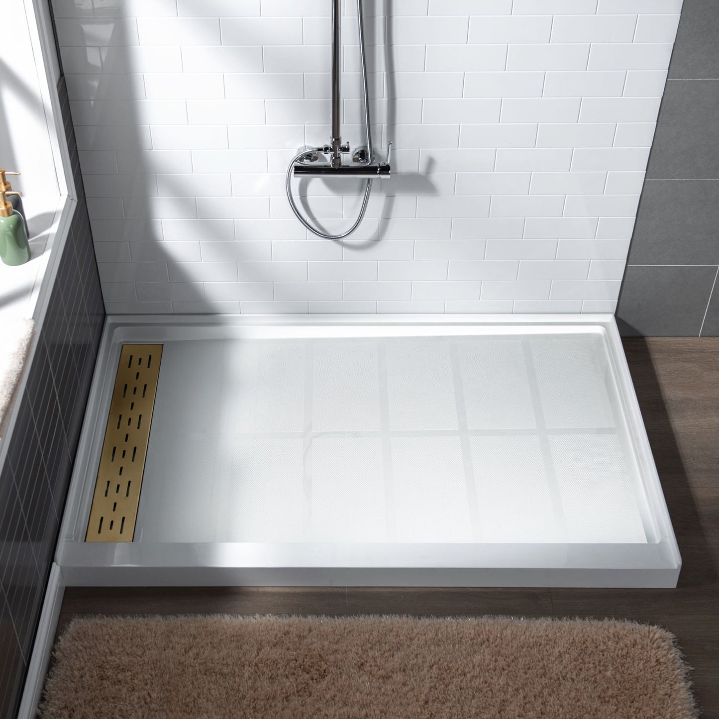 Offset Solid Surface Shower Base Pan