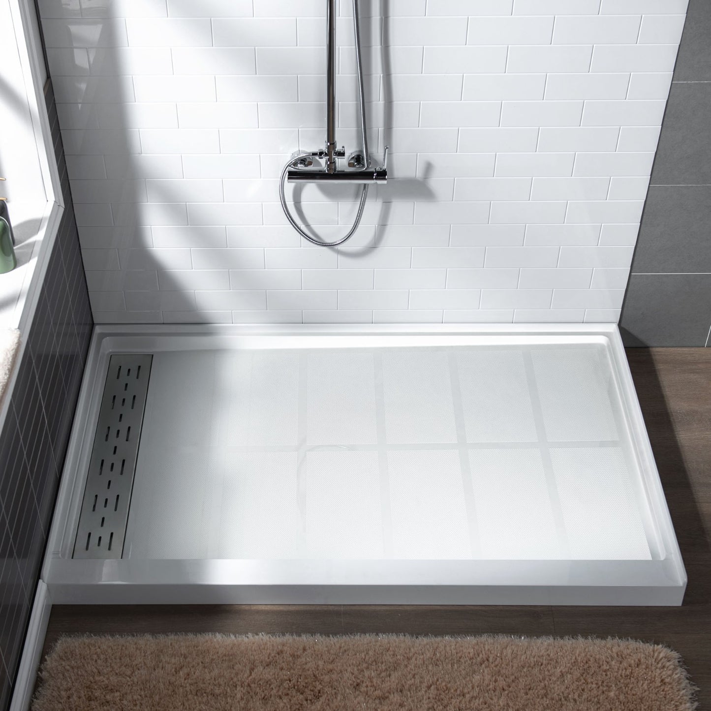 Offset Solid Surface Shower Base Pan