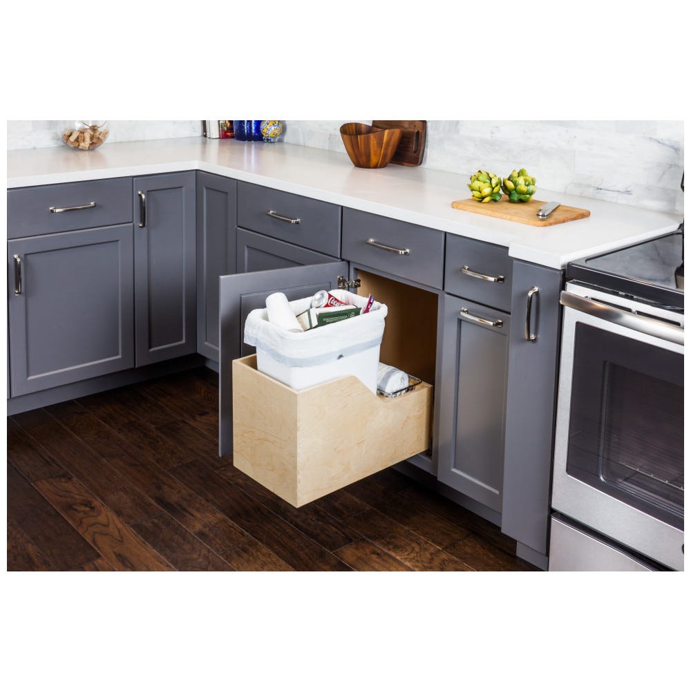 Valo Wood Bottom-Mount Soft-close Trashcan Rollout for Hinged Doors