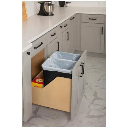 Hazel Wood Bottom-Mount Soft-close Trashcan Rollout for Door Mounting