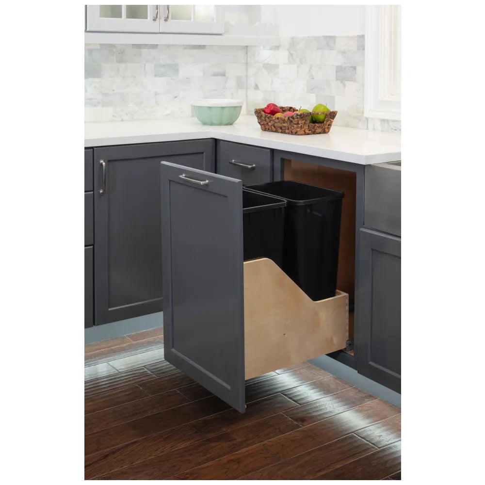 Hazel Wood Bottom-Mount Soft-close Trashcan Rollout for Door Mounting