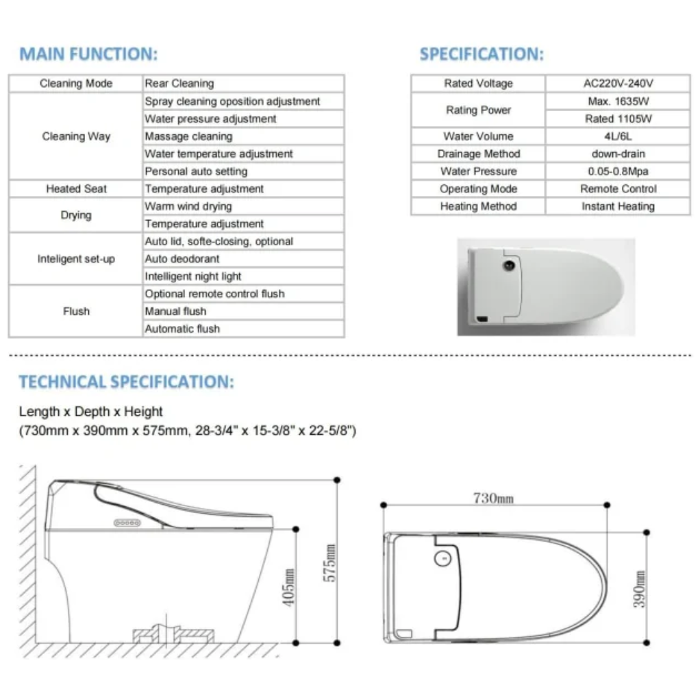 Basilia One-Piece Intelligent Toilet with Bidet Functionality