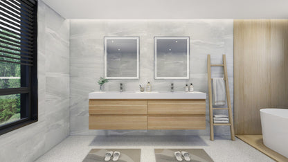 Fortune 84" Wall Mounted Bathroom Vanity with Reinforced Acrylic Integrated Sink Top
