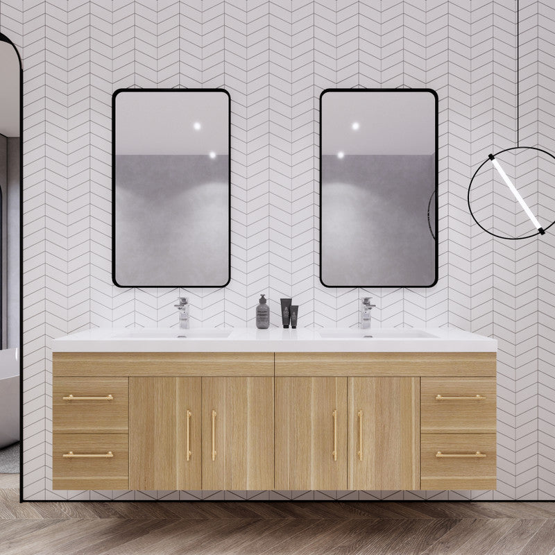 Elsa 72" Wall Mounted Bathroom Vanity with Reinforced Acrylic Integrated Sink Top