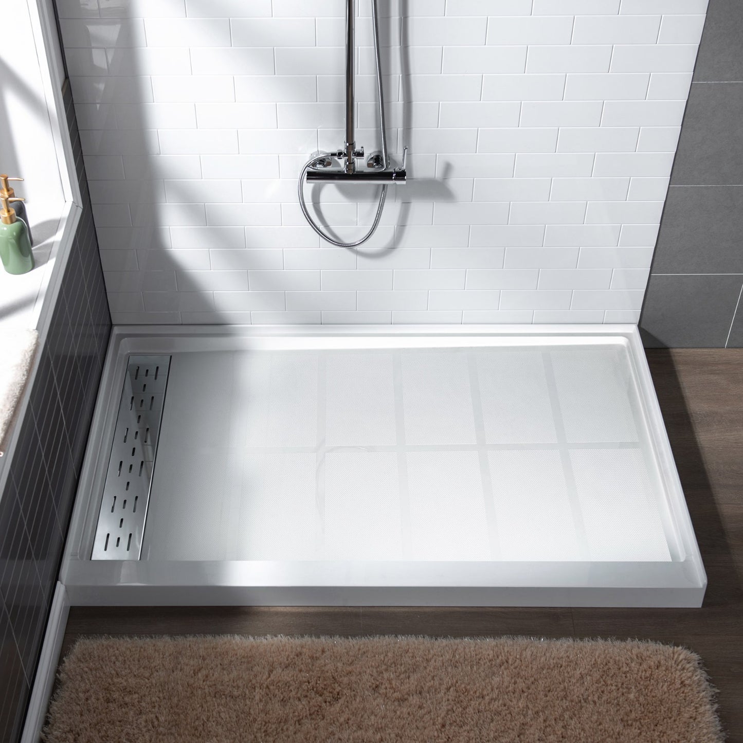 Offset Solid Surface Shower Base Pan