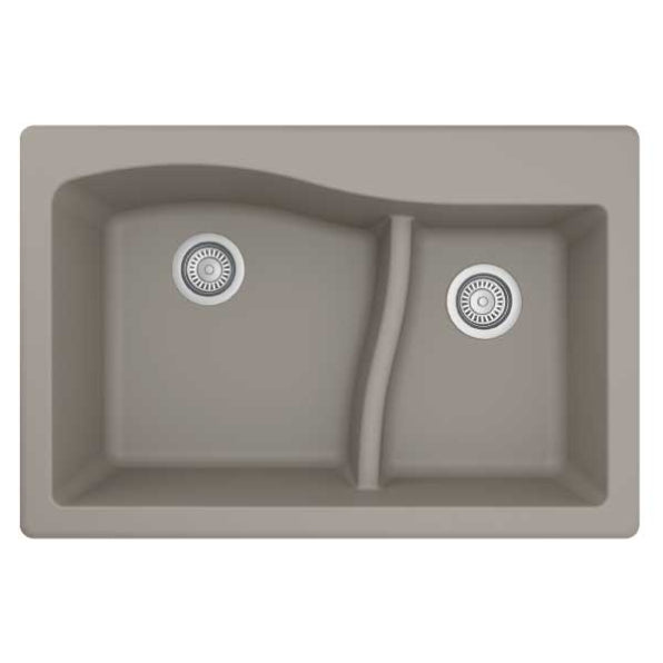 Lithoscape 32" Quartz Composite Top Mount Double Basin Kitchen Sink