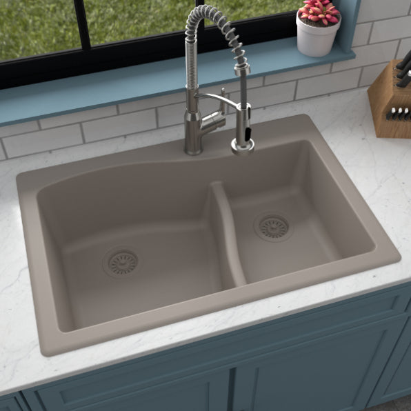 Lithoscape 32" Quartz Composite Top Mount Double Basin Kitchen Sink